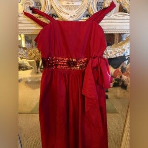 Girls Red Holiday Christmas Dress with Bow